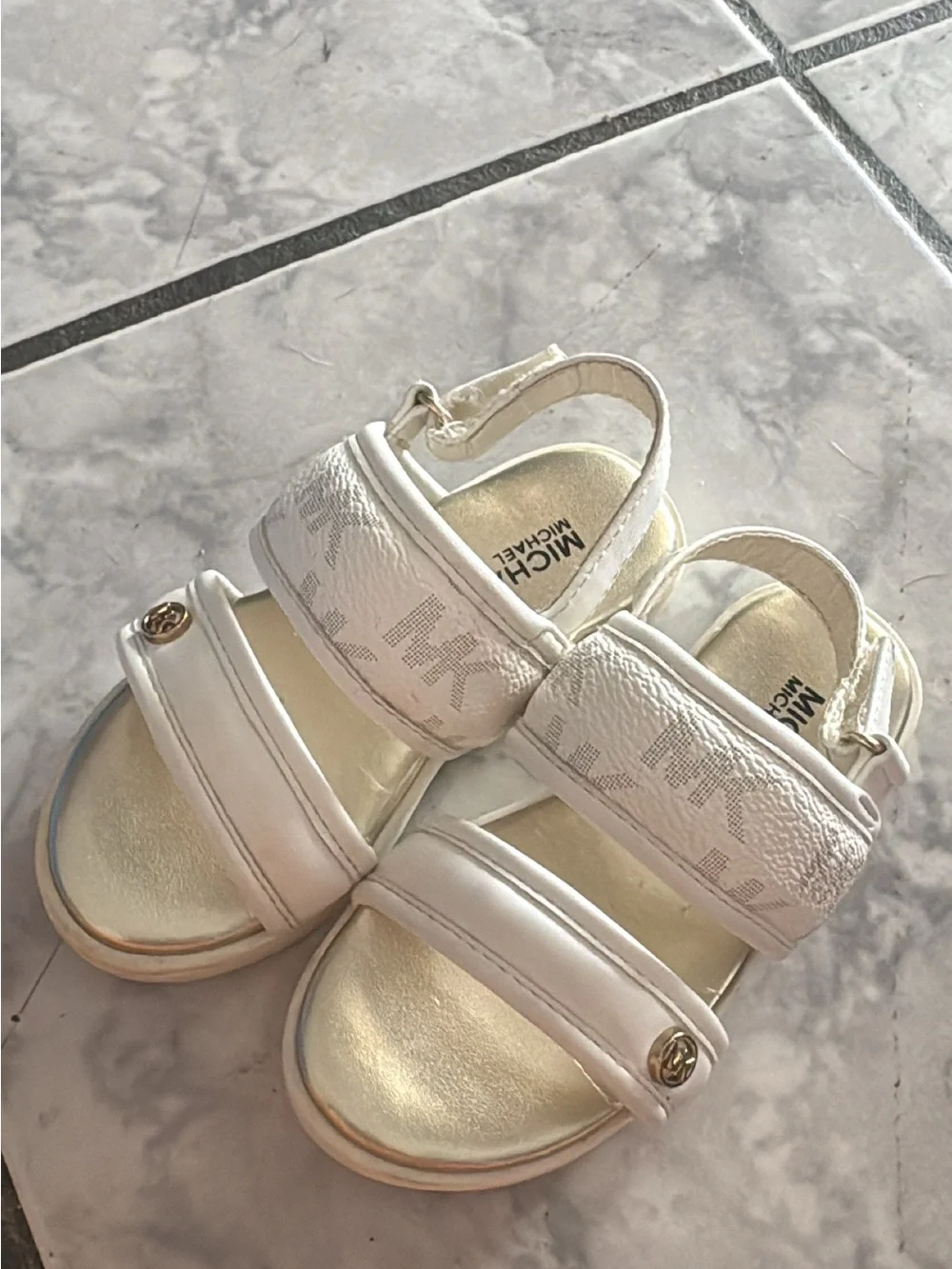 Michael Kors White MK Logo Velcro Kids Sandals